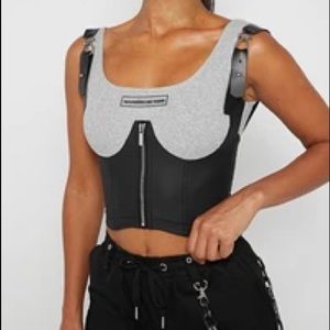 Manière De Voir VEGAN LEATHER CORSET CROP TOP